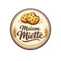 Logo de la marque maison miette, où l'on voit un cookie avec un croc. Et des branches de blés